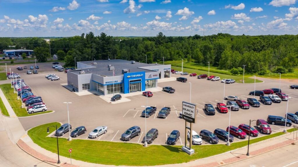 Aerial view of a Wheelers dealership and lot